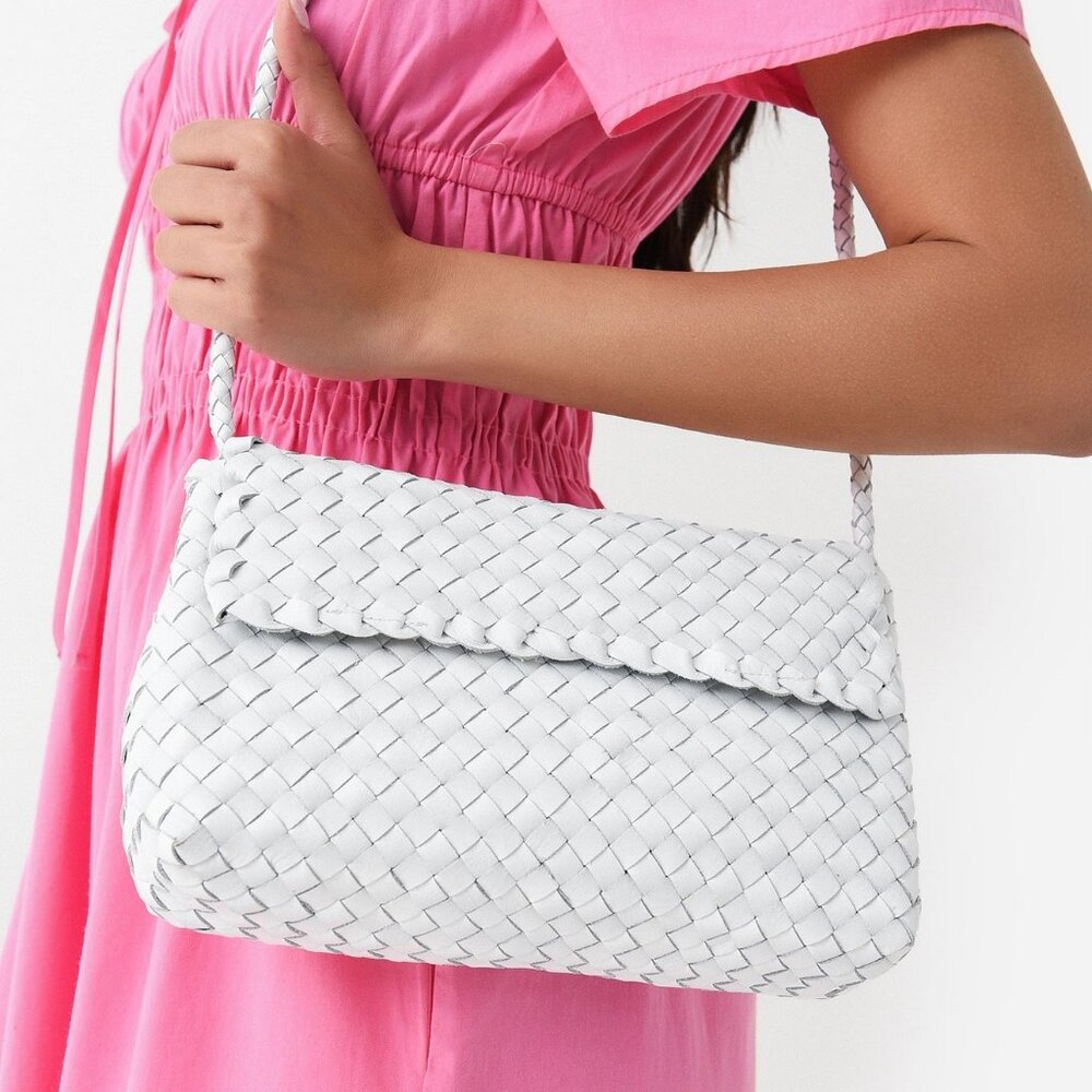 LOEFFLER RANDALL Mabel Woven Leather White Shoulder Bag Purse